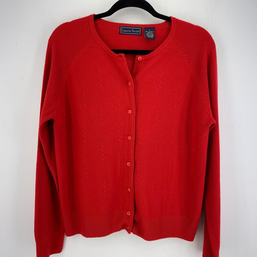 Vintage GrandmaCore Pointelle Knit Button Front Cardigan Sweater Large Preppy